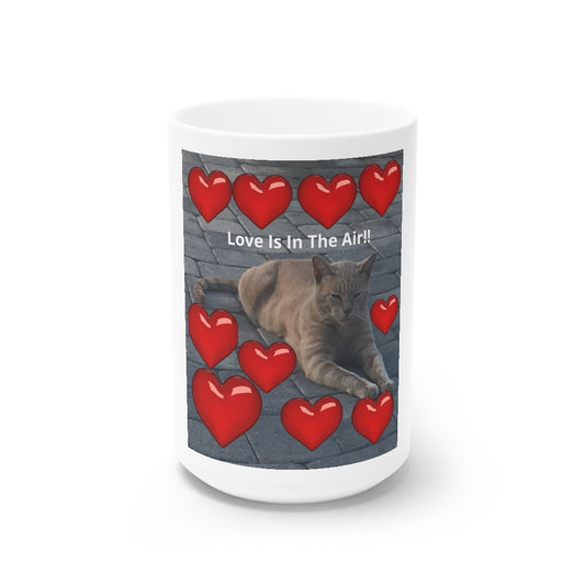 White Ceramic Mug, 11oz and 15oz -Love is in the air