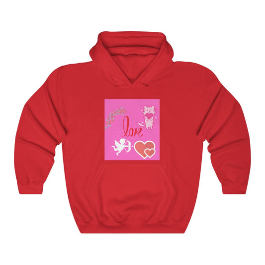Unisex Heavy Blend™ Hooded Sweatshirt - Valentines Cupid & Cat