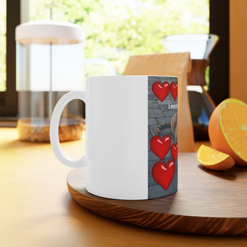 White Ceramic Mug, 11oz and 15oz -Love is in the air