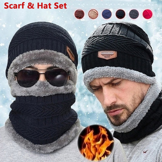 Coral Fleece Balaclava Winter Hat Beanies Unisex Hats Scarf Warm Breathable Wool Knitted Hat For Boys Cap Sets casquette homme