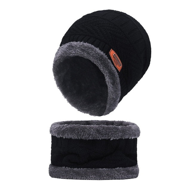 Coral Fleece Balaclava Winter Hat Beanies Unisex Hats Scarf Warm Breathable Wool Knitted Hat For Boys Cap Sets casquette homme