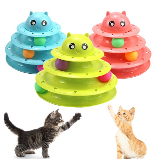 Interactive Cat Tower Toy 3 Levels Track Disc Roller Turntable for Pet Cat Play Games Kitten Teaser Puzzle Toys Ball Accessories